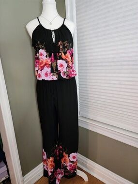 I.N.C. One Piece Floral Jumper Halter Top Jumpsuit Macy's Large
